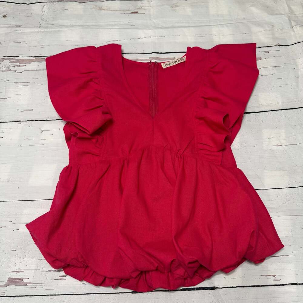 Fourteen & 9th Pink Ruffle Sleeve Peplum Top, Size Small